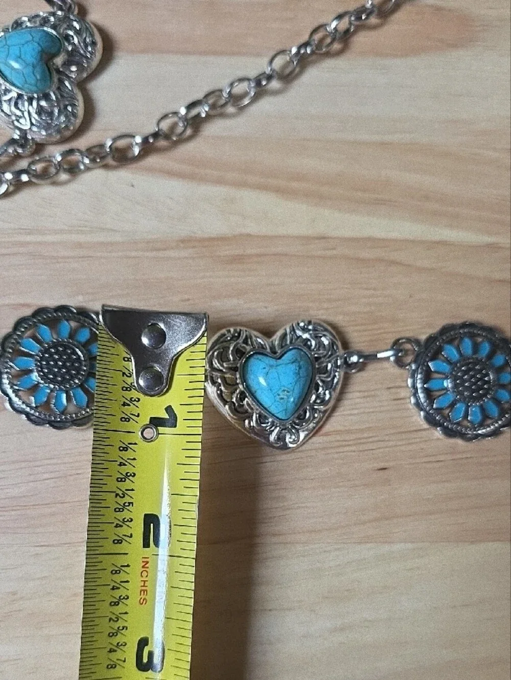 Turquoise style Heart & Sunburst Silver belt nwot